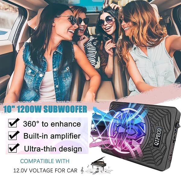 10″ 1200W SLIM UNDERSEAT POWERED CAR SUBWOOFER AND AMP PACKAGE WITH RGB BEAT-SYNCED LIGHT, BUILT IN AMP INDIVIDUAL CONTROL FOR LOW PASS/GAIN/BOOST BASS FOR TRUCK/SUV/JEEP/MPV