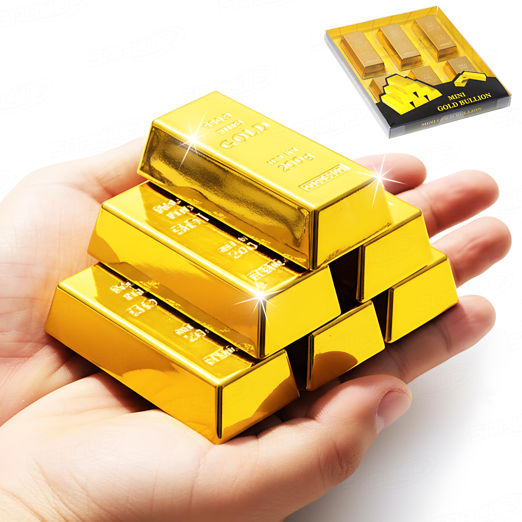 SABLUE 6X Replica Mini Gold Bar Refrigerator Magnets Fake Golden Paper Weight Brick Bullion Movie Prop Novelty Gift Joke (E0-Magnets L)