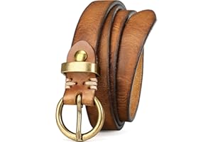 SANSTHS Womens Genuine Leather Belts for Jeans Pants Trendy Vintage Thin Leather Belt Gold Buckle Ladies Skinny Waist Belt