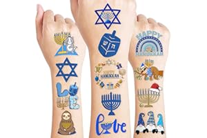 MEOISDABEST Cute Hanukkah Temporary Tattoos for Kids – 60 PCS (5 Sheets) Pre-Cut Festival Stickers, Hanukkah & Kwanzaa Party Favors, Christmas Birthday Decorations, Classroom School Carnival Prizes