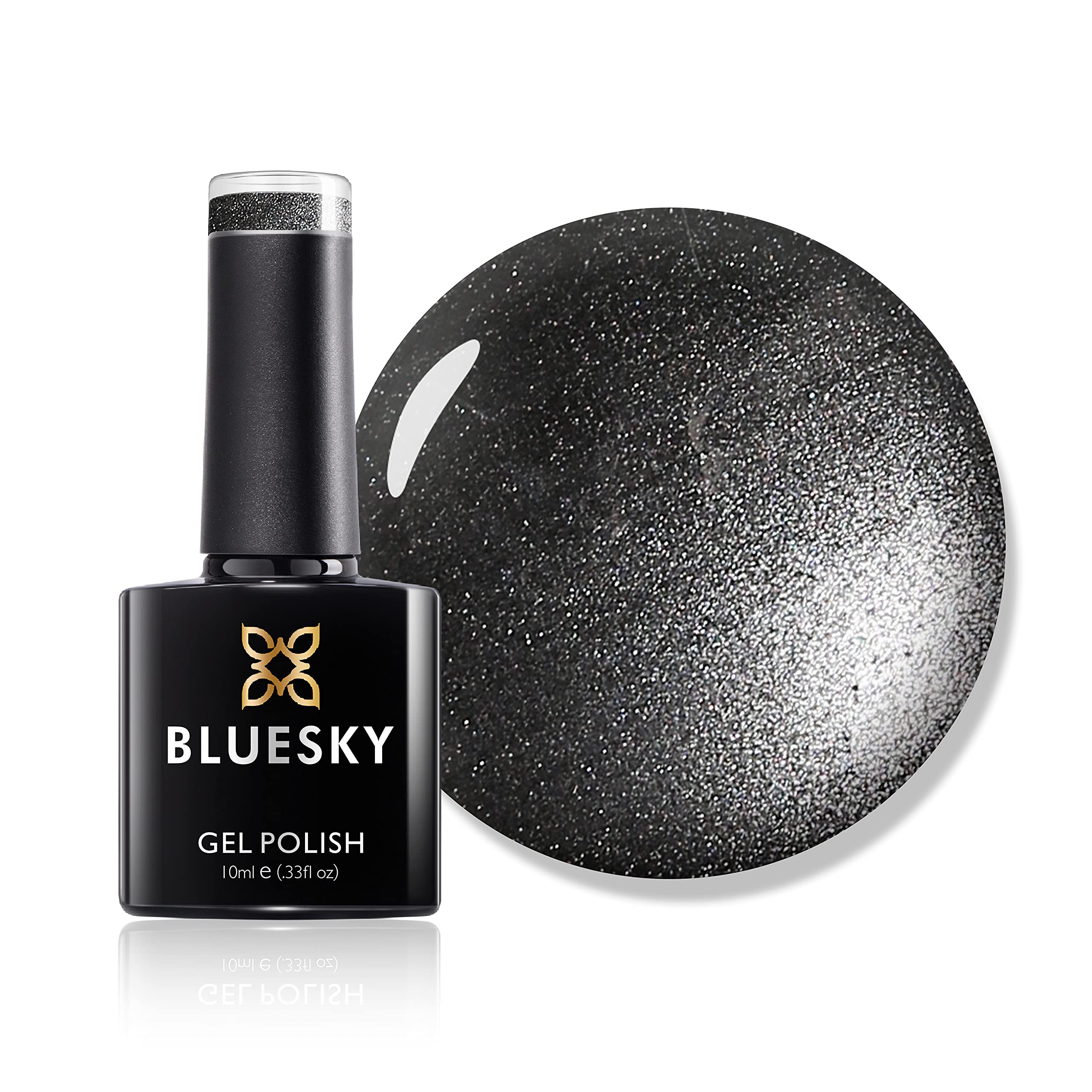 Bluesky Gel Nail Polish, Shiny Asphalt A022, Dark Grey, Glitter, Long Lasting, Chip Resistant, 10 ml (Requires Drying Under UV LED Lamp)
