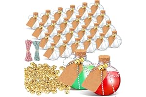 Baderke 24 Pcs 8.5 oz Christmas Spherical Plastic Potion Bottles with Corks Jingle Bells Round Candy Jars Ornament Drink Balls Christmas Booze Ball for Cocktail DIY Crafts Table Decoration(Gold)