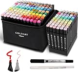 colpart 120+2 Dual Tip Alcohol Art Markers Set with Case & 2 Gift Pens