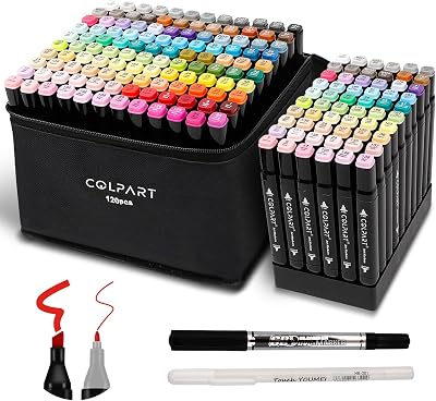 colpart 120+2 Dual Tip Alcohol Art Markers Set with Case & 2 Gift Pens