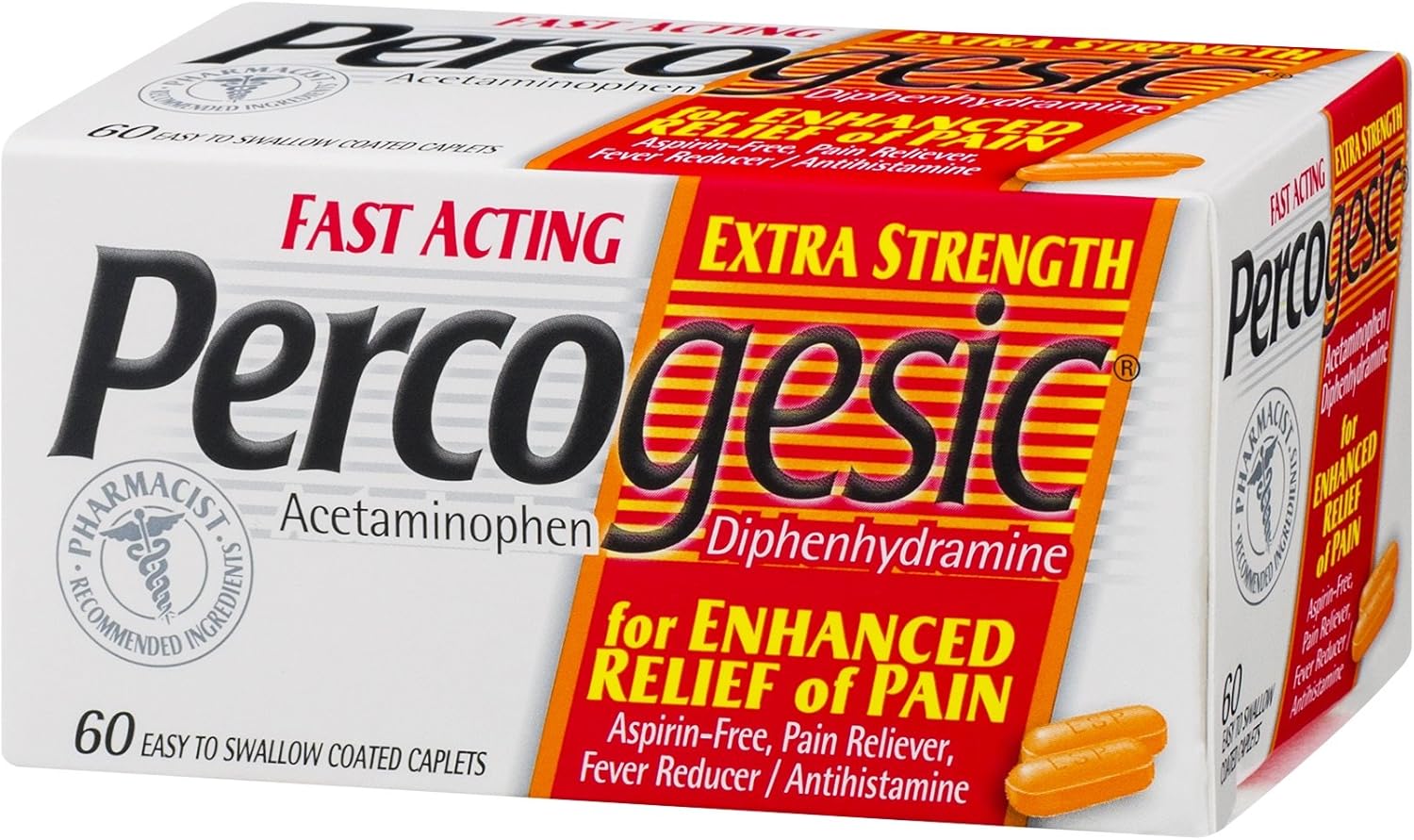 Percogesic Extra Strength, Acetaminophen and Diphenhydramine, 60 Tablets: Health & Personal Care