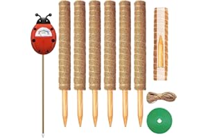 ALWAYS PREMIUM Moss Pole for Climbing Plants Monstera 94 Inch - 6 Pcs 15.8 Inch Plant Support Stakes Use with Soil Moisture Meter - Stackable Stakes, Garden Ties Kit for Growth Flower - Natural Coco Coir Material