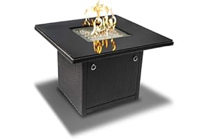 Outland Living 410 Series Fire Table – 36-Inch Outdoor Propane Gas Fire Pit Table with Tempered Glass Top & Arctic Ice Decorative Glass Rocks, Slate Grey