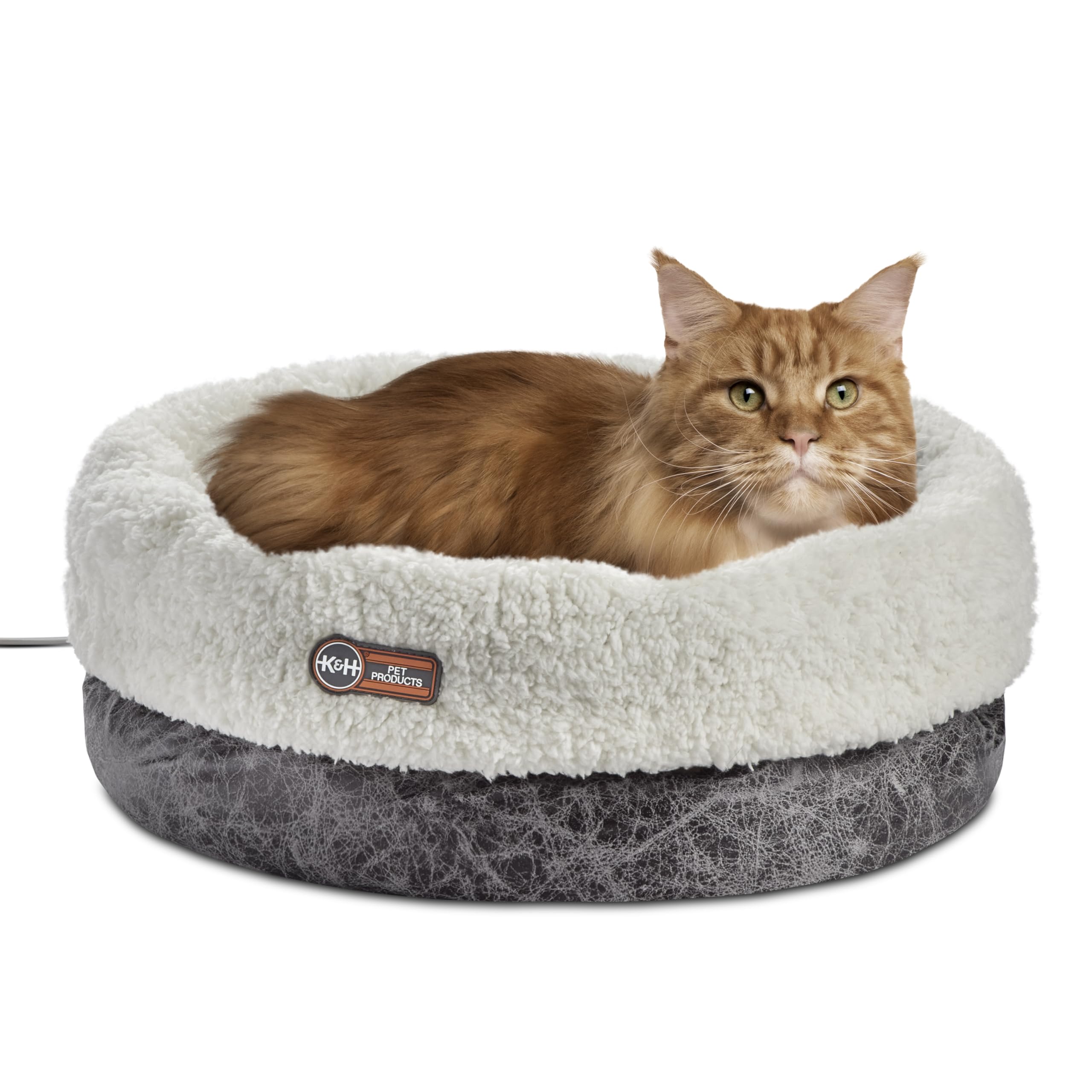 Photo 1 of K&H Pet Products Heated Cat Bed Indoor, Thermo-Snuggle Cup Bomber Soft Heated Pet Bed for Large Indoor Cats and Small Dogs, Machine Washable, Waterproof Heated Pad, Safety Listed - 14x18in Gray
