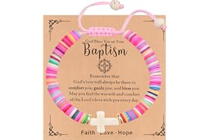 TAGOMEI Baptism Gifts for Girl Cross Bracelet Easter Gifts for Kids Easter Basket Stuffers Christian Gifts for Teen Girls Gifts Daughter Granddaughter Niece Sister Faith Baptism Bracelet Baptism Card