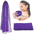 Adeton African Net Cloth, Long Net Sponge, Exfoliating Body Scrubber, Body Exfoliator, 17 Colors, Sapo, Shower Bath Accessories, Back Foot Scalp Scrub, Flat Dead Skin Remover, Body Wash (Purple)