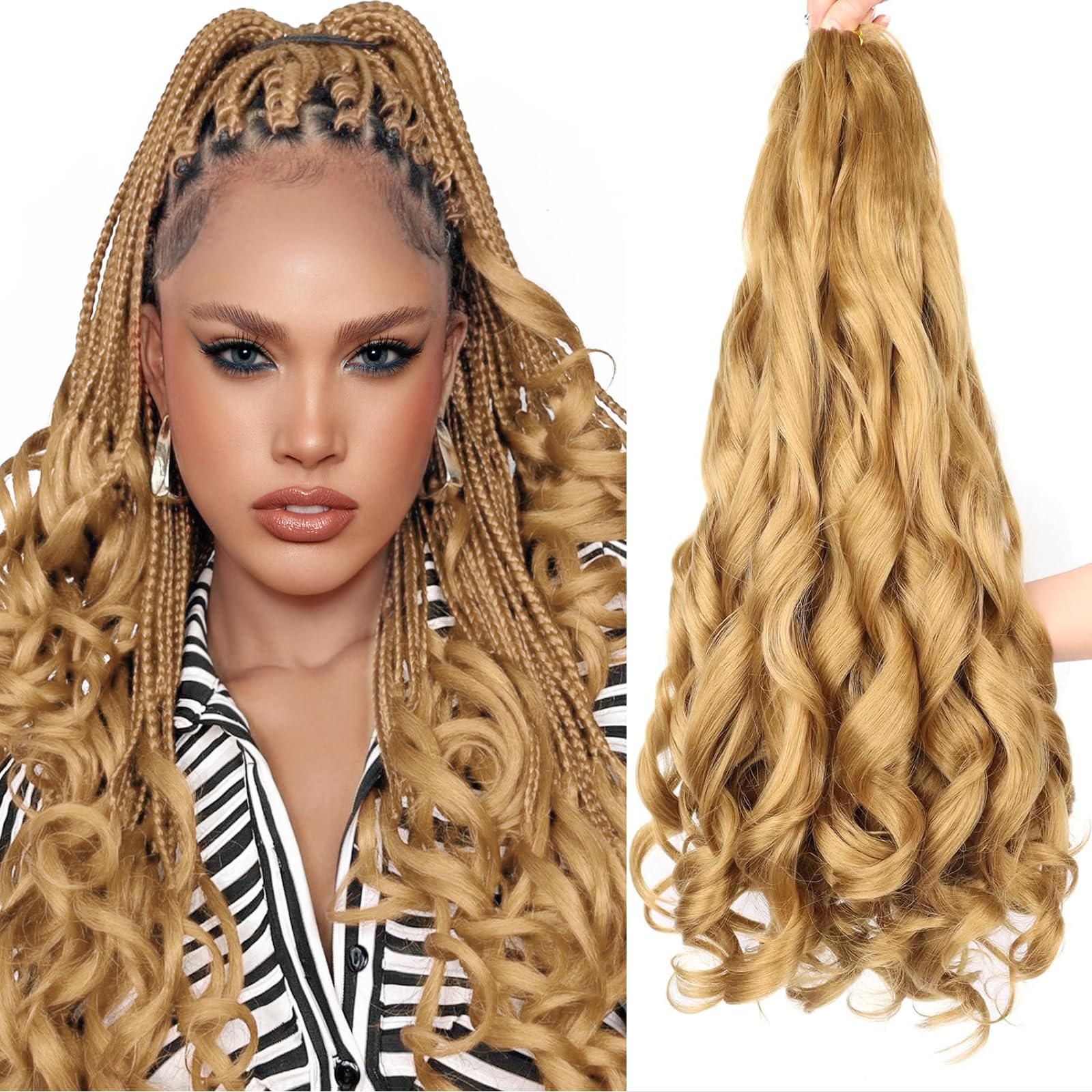 French Curl Braiding Hair 24 Inch 8 Packs French Curl Braids Crochet Hair Extensions (24 inch 27#) — image 1