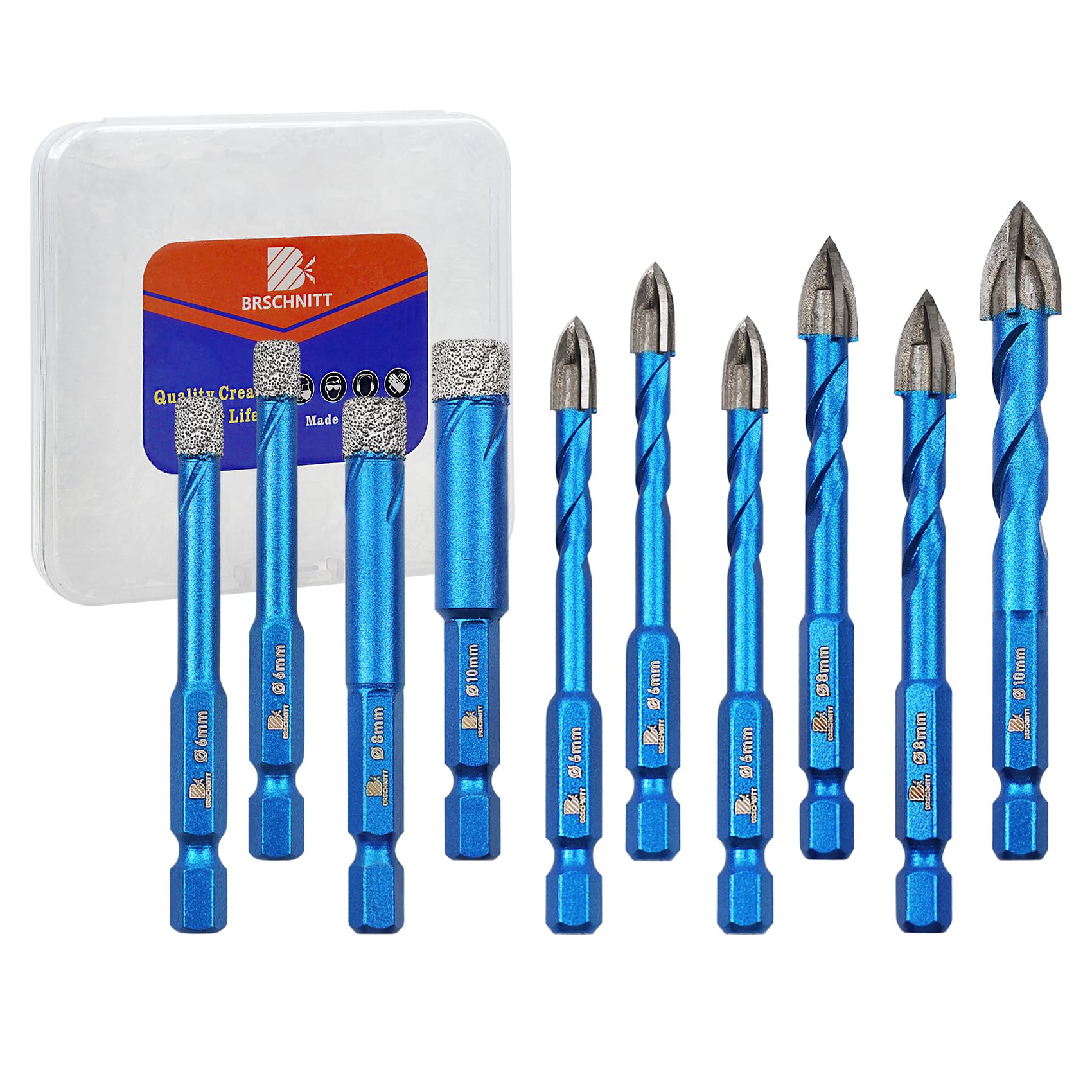 Diamond Drill Bit - BRSCHNITT 10pcs Masonry Drill Bits Set for Porcelain Tile Ceramic Stone Granite Marble,Hex Shank Diamond Hole Saw Drill Bit