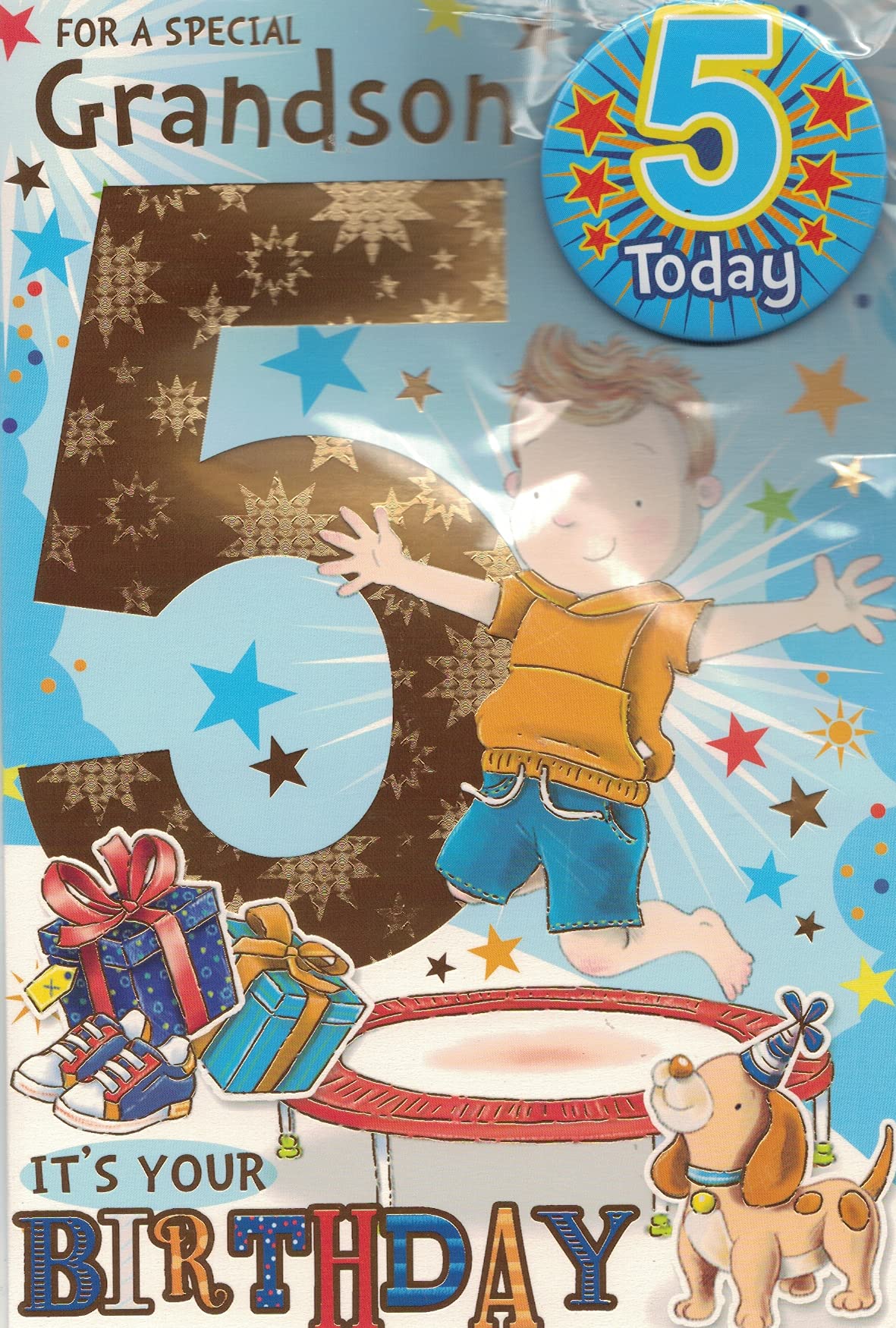 SPECIAL GRANDSON AGE 5 BIRTHDAY CARD WITH BADGE***9 X 6 INCHES**1ST CLASS POST**AE5*