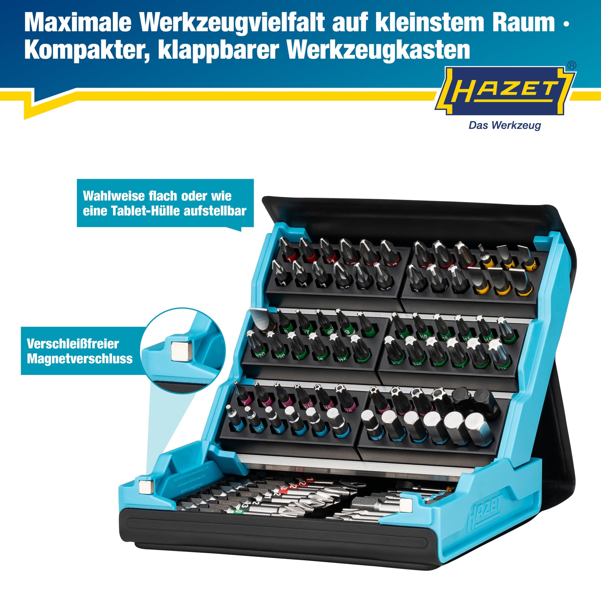 HAZET Smartcase Bit-Satz 2200SC-3 I 96-teilig, Antrieb: Sechskant 6,3 (1/4 Zoll), maximal viele Werkzeuge auf kleinstem Raum für beste Übersicht I klappbarer Werkzeug-Satz Made in Germany 3
