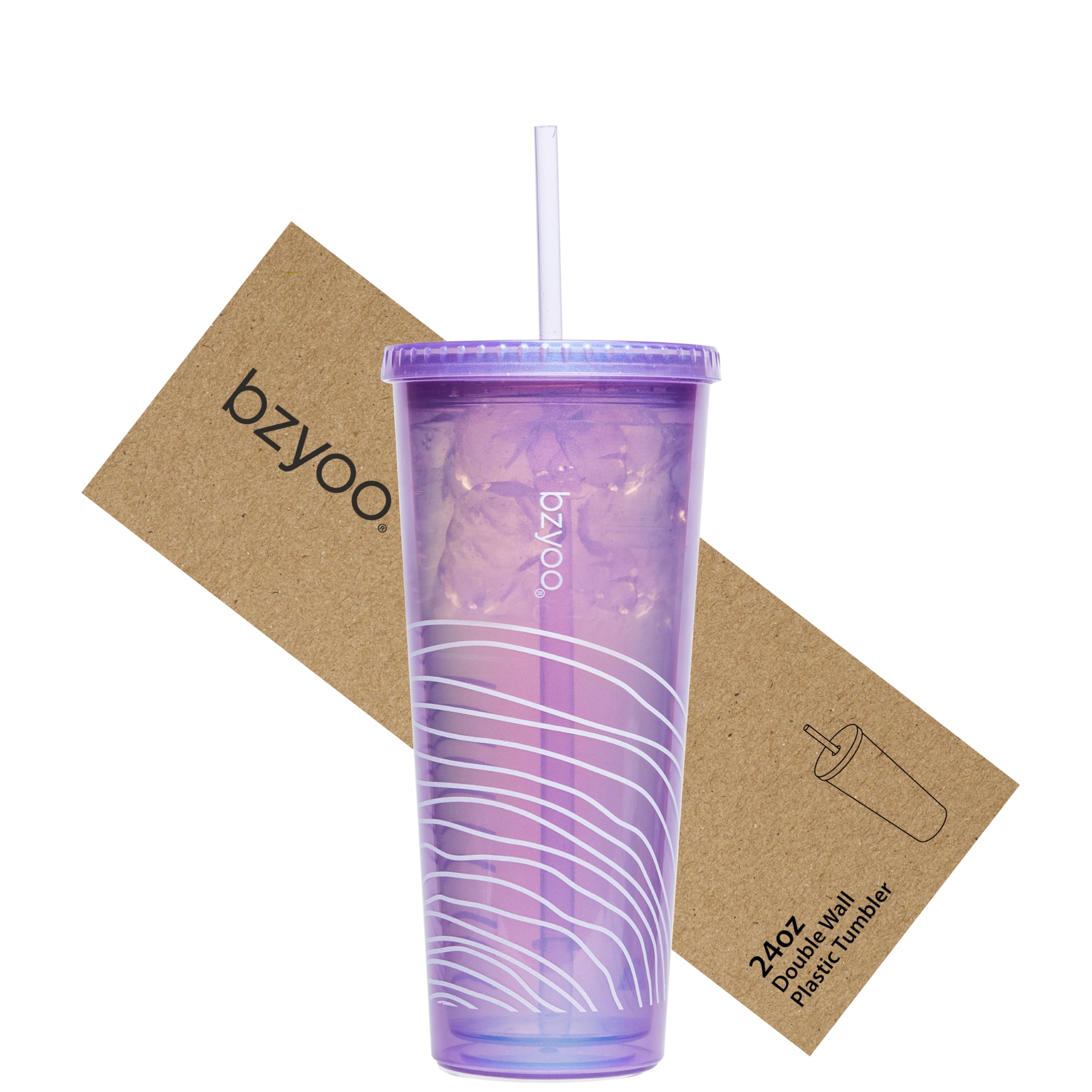 Photo 1 of bzyoo SIP 24oz (710ml) Double Wall Plastic Tumbler with Lid and Straw Cold Drink Travel Mug Reusable Ice Coffee Tea Cup Perfect for Office Poolside Parties Gifts Color: Pearl Purple