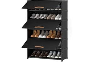 UNITSTAGE Shoe Rack, 7 Tier Shoe Storage Cabinet with Door 28 Pair Plastic Shoe Shelves Organizer for Closet, Entryway, Hallw