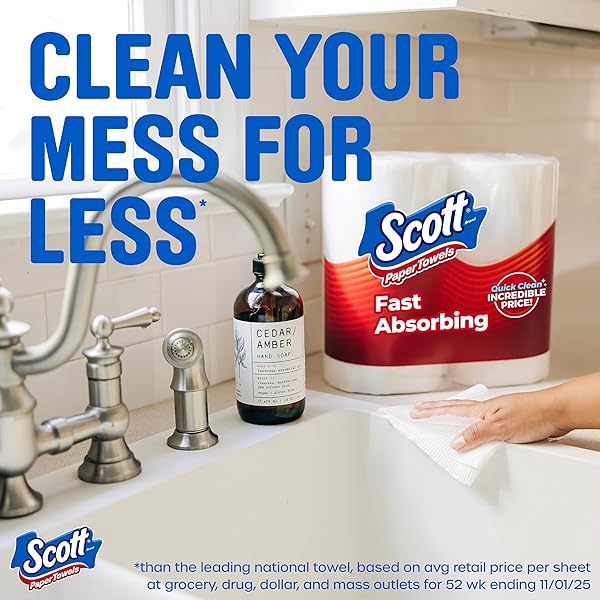 SCOTT PAPER TOWELS, CHOOSE-A-SHEET, 30 DOUBLE ROLLS = 60 REGULAR ROLLS (108 SHEETS PER ROLL)