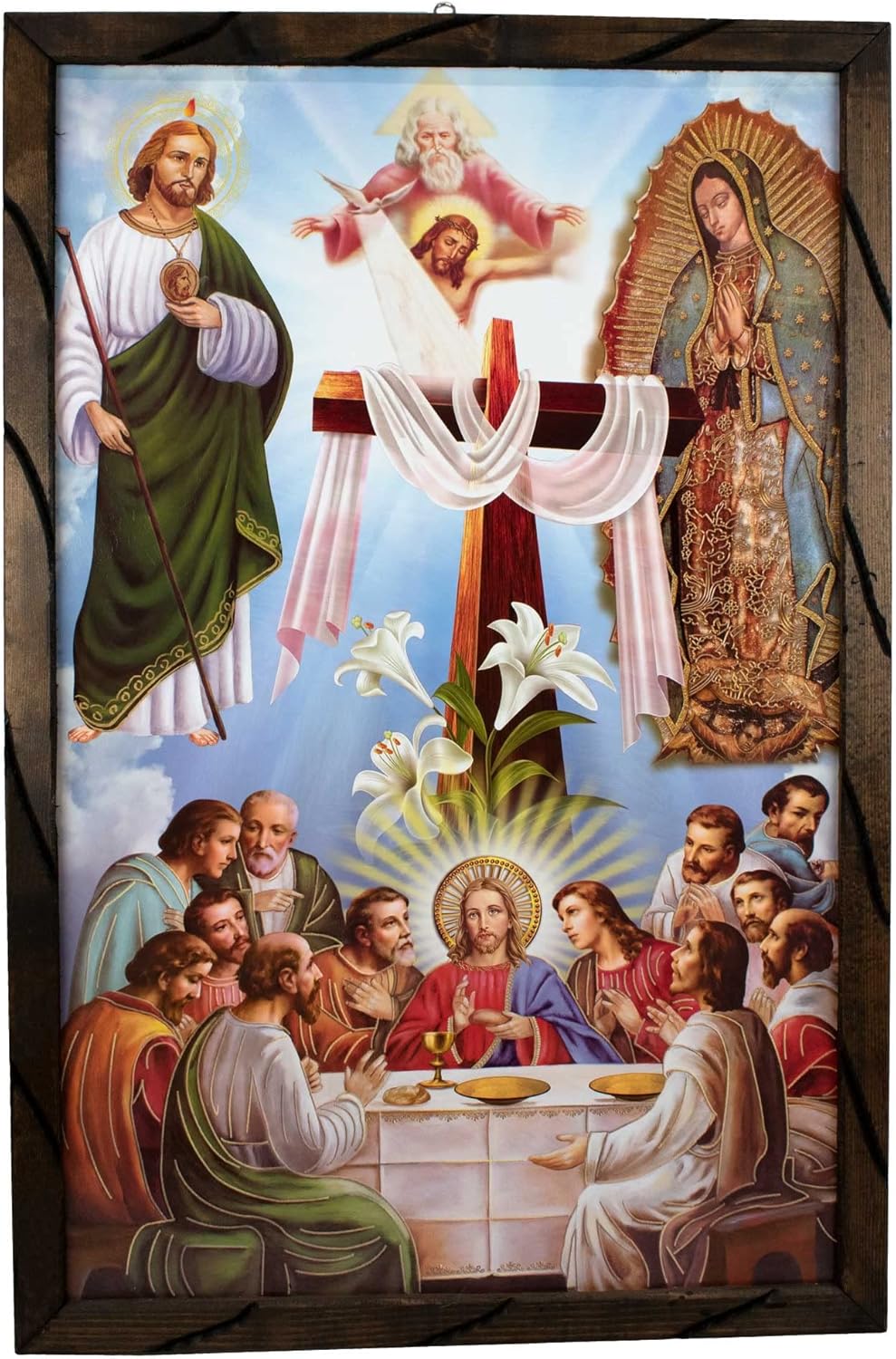 Paintings - Mrcjsales- Easter ;Last Supper, Guadalupe, St Jude, Jesus, in rustic frame, Oil painting, 24''x36'', 13''x18'', 10''x12'' inches, religious art image, Virgen de Pascua Ultima Cena, V. de Guadalupe San Judas , Cuadro rustico , Home decor, wall decor, church events, gifts (Large 24x36