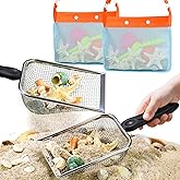 QINGLER 2 PCS Beach Mesh Shovel Sand Sifters with 2 PCS Mesh Beach Bag, Shark Tooth Sifter for Shell Collecting, Filter Sand Scooper Shells Tools for Boys and Girls
