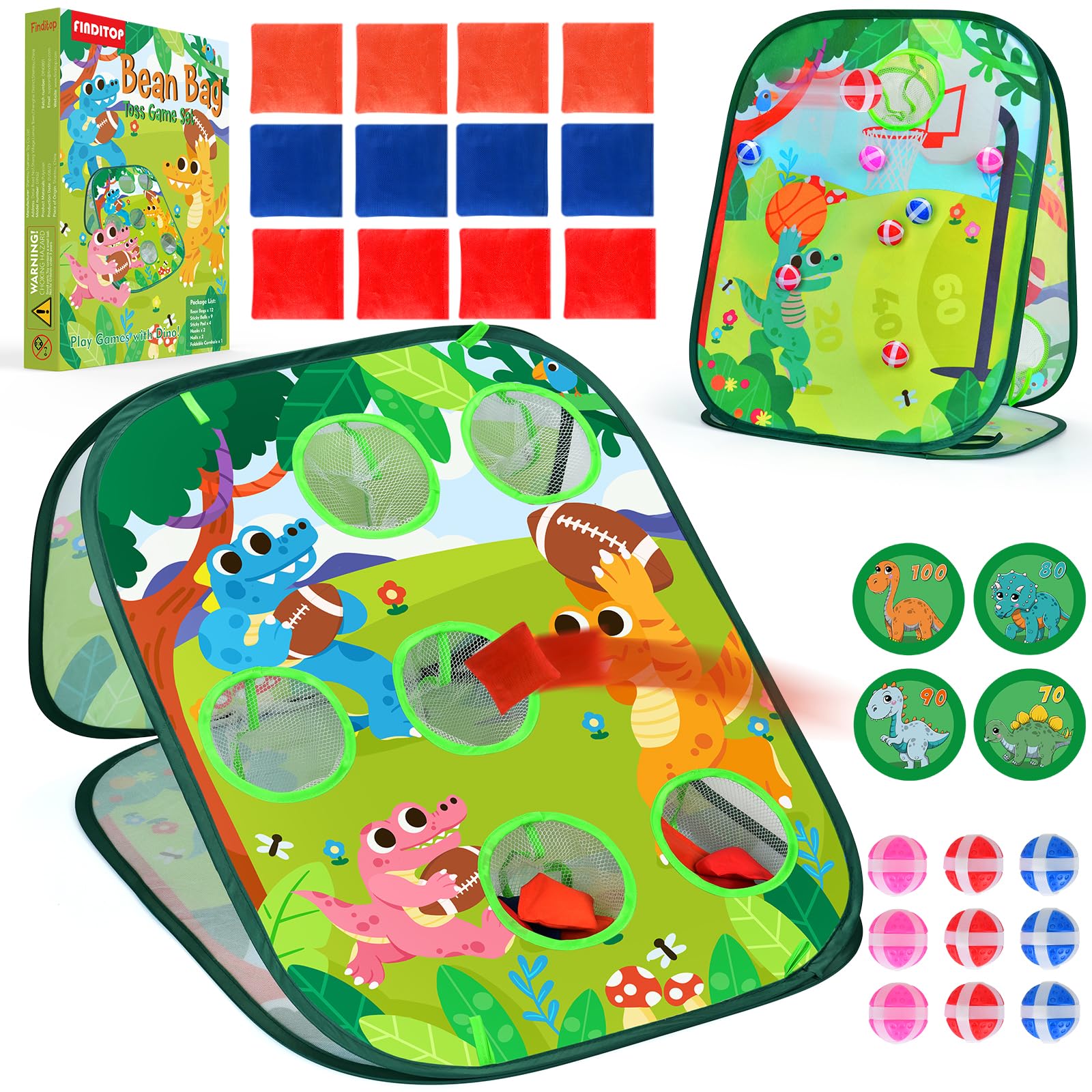 Outdoor Toys, Original Dino Bean Bag Toss Game Outdoor Games, Lightweight Kids Cornhole Game Set Toddler Sports Toys Dinosaur Birthday Party Games for Kids Ages 1 2 3 4 5 6 7 8