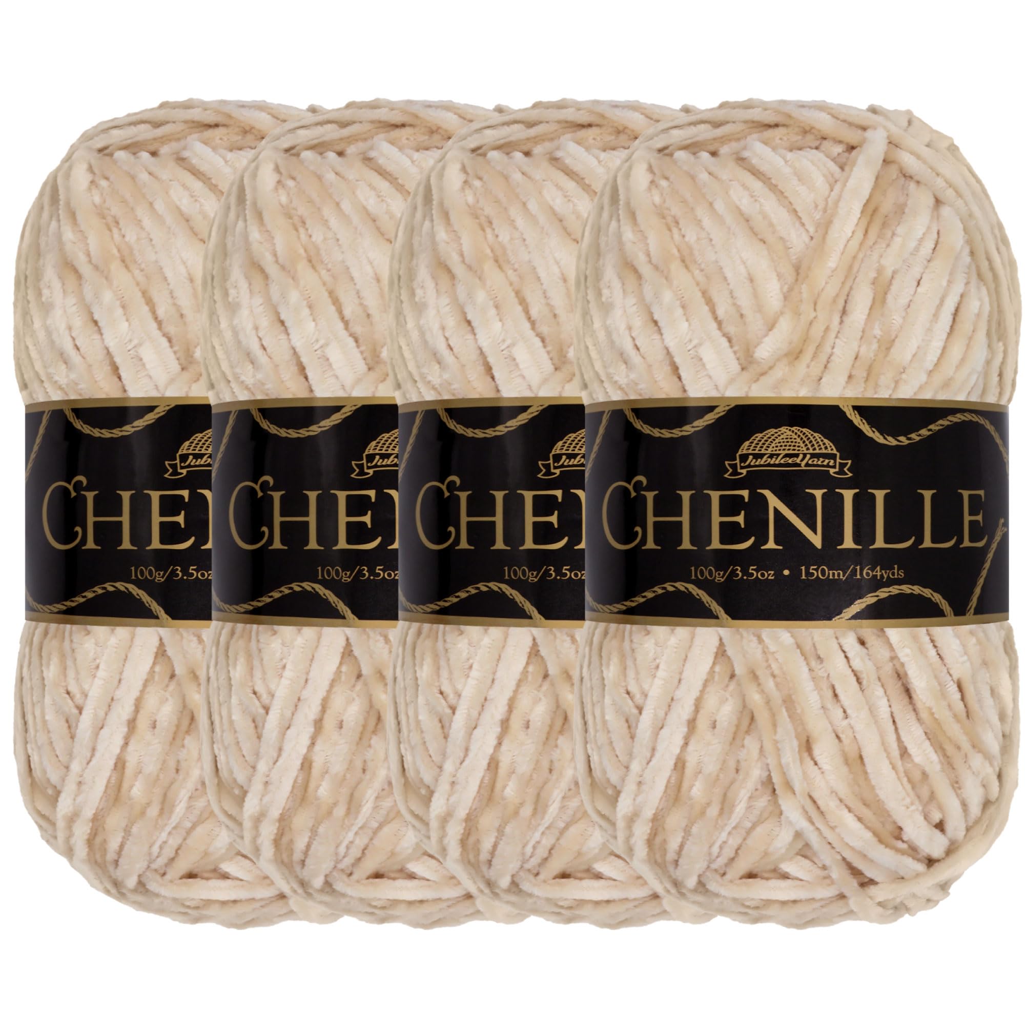 JubileeYarn Chenille Yarn - Worsted Weight - 100g/skein (4 Skeins, 117 Marzipan)