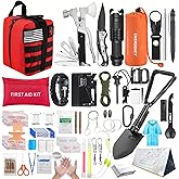 Survival Kit, 252Pcs Survival Gear First Aid Kit with Molle System Compatible Bag and Emergency Tent, Emergency Kit for Earthquake, Outdoor Adventure, Hiking, Hunting, Gifts for Men Women (Red)