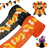 AnyDesign Halloween Wired Edge Ribbon 20 Yards Candy Corn Decorative Ribbon Orange Black Halloween Craft Fabric Ribbon for Holiday Wreath Bow Making DIY Gift Wrapping Supplies, 2 Roll