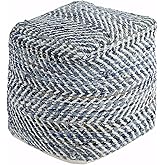 Signature Design by Ashley Chevron Handmade Woven Pouf 18 x 18, Blue and White