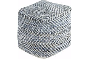 Signature Design by Ashley Chevron Handmade Woven Pouf 18 x 18, Blue and White