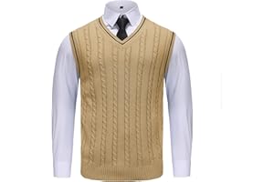 HAVYXAR Sweater Vest Men - Men's V Neck Cotton Vest，Pullover Cable Knit Vest for Men Fit Business Casual for Fall Winter Layering
