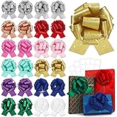 24 pcs Pull Bow Glitter Gift Wrapping Ribbon Bow Metallic Holiday 6inchs Adhesive Gift Bows for Wedding Present Warp Christmas Wedding Baskets Valentine Easter Party (24Pcs-Mix Colors-I)