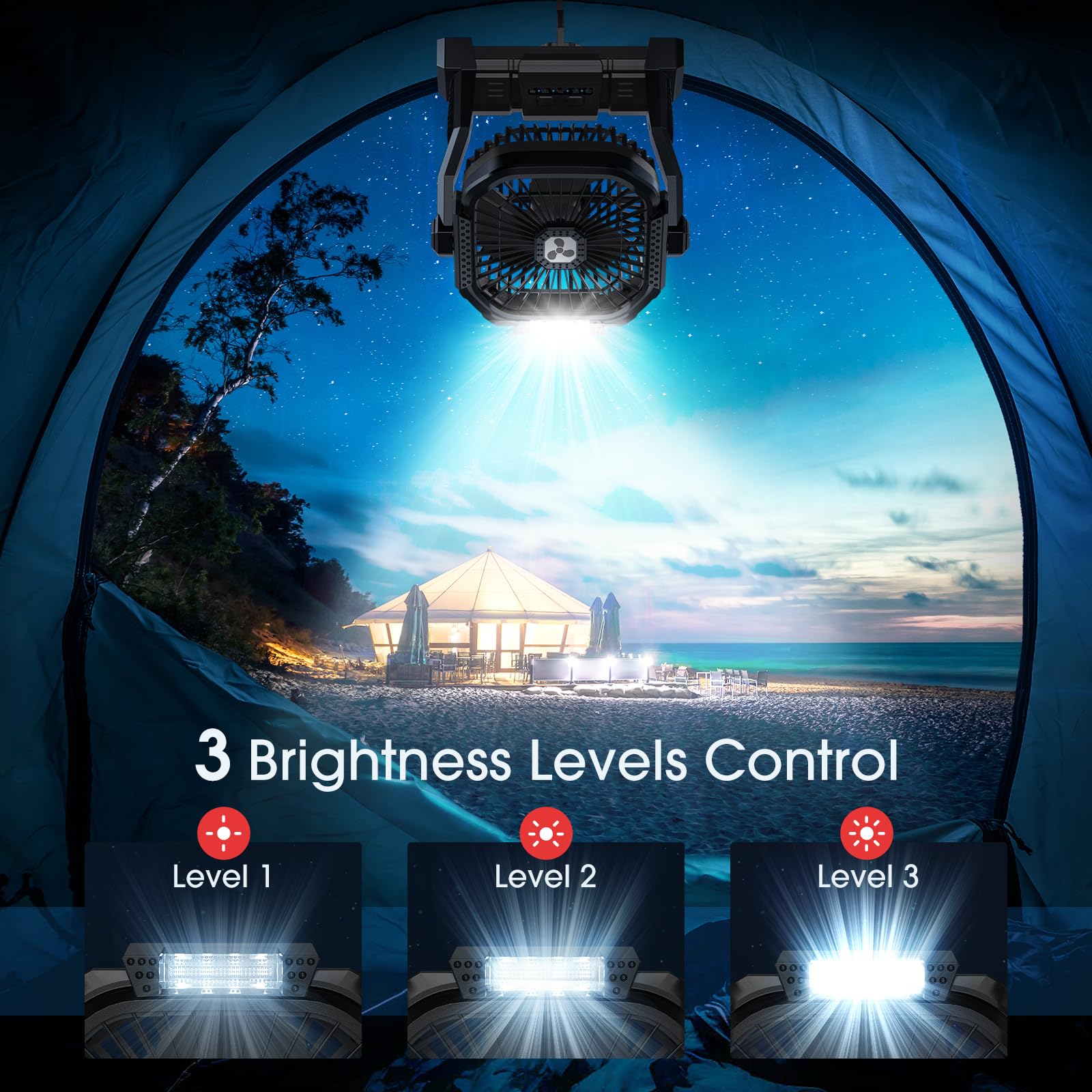 Portable Fan Rechargeable, 20000mAh Cordless Battery Powered Fan with LED Lantern, USB C Battery Operated for Travel Bedroom Home Camping Tent Office Beach Desk Fishing Table