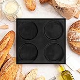 SHINFARE 4-Loaf Silicone Perforated Baking Forms for Perfect Muffin Top and More, French Bread Baking Pan with Perforated Baking Mat Design(16.1x15.0inch, Black, Round)