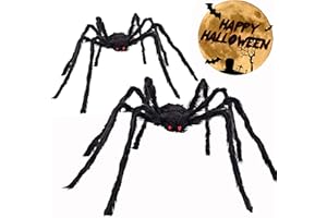 Venhoo Halloween Giant Spider Outdoor Decorations 79 inch Black Scary Hairy Realistic Large Spiders Props for Outside Indoor Office House Yard Creepy Decor-2 Pack