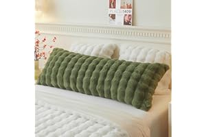 LIFEREVO Fluffy Faux Rabbit Fur Body Pillow Cover, Cozy Moss Bubble Shaggy Plush Bed Body Pillowcase with Zipper Closure, Long 20"x54" Fuzzy Furry Pillow Case for Bedroom Home Decoration, Sage Green