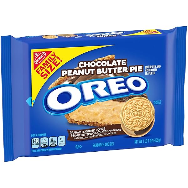 OREO CHOCOLATE PEANUT BUTTER PIE SANDWICH COOKIES, FAMILY SIZE, 17 OZ