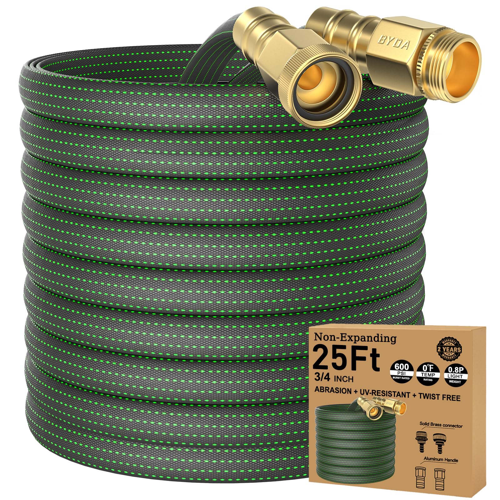 Photo 1 of 25FT Lightweight Flexible Garden Hose,Non-Slip Handles,Non-kink Hose,Solid Brass Fitting for Boats, RV Water Hose,Marine Washdown,Lawn,Garden,Leakproof TPE Hose (GreenBlack, 25 FT)