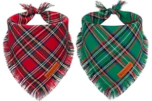 ADOGGYGO Christmas Dog Bandanas with Tassels, Stylish Plaid Dog Scarf Bib, Premium Cotton Fabric, Red Green Christmas Bandanas for Medium Large Dogs Pets (Large)