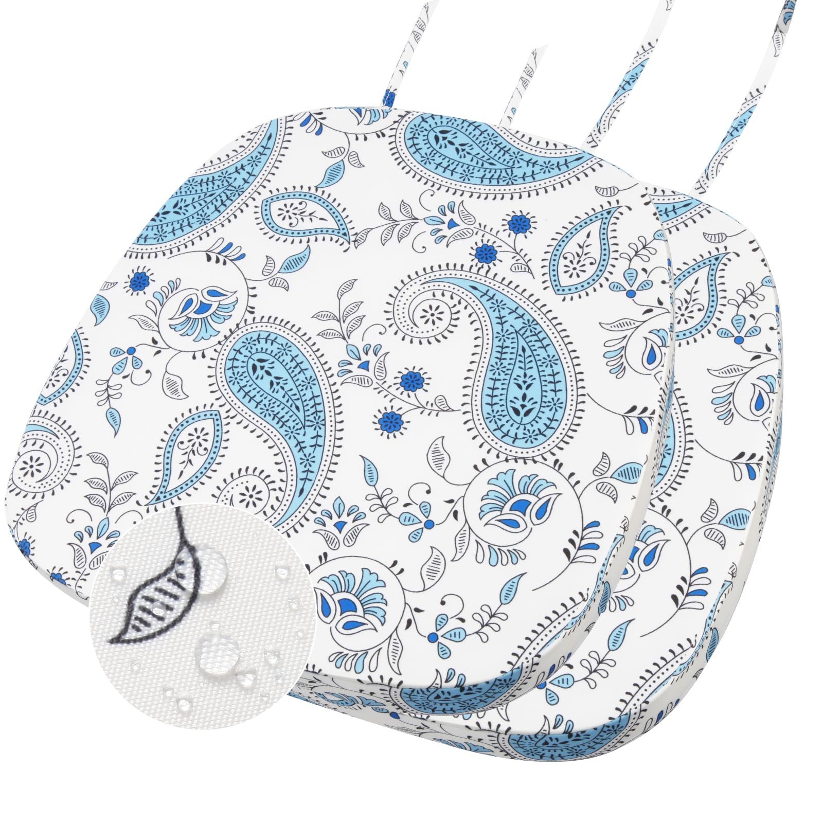 Photo 1 of GUEGLSA Outdoor Waterproof Seat Cushions 14x14 inch, Non Slip Metal Chair Pad with Ties, U Shaped Metal Chair Cushion for Kitchen Dining Patio Chair, Set of 2, Blue Paisley
