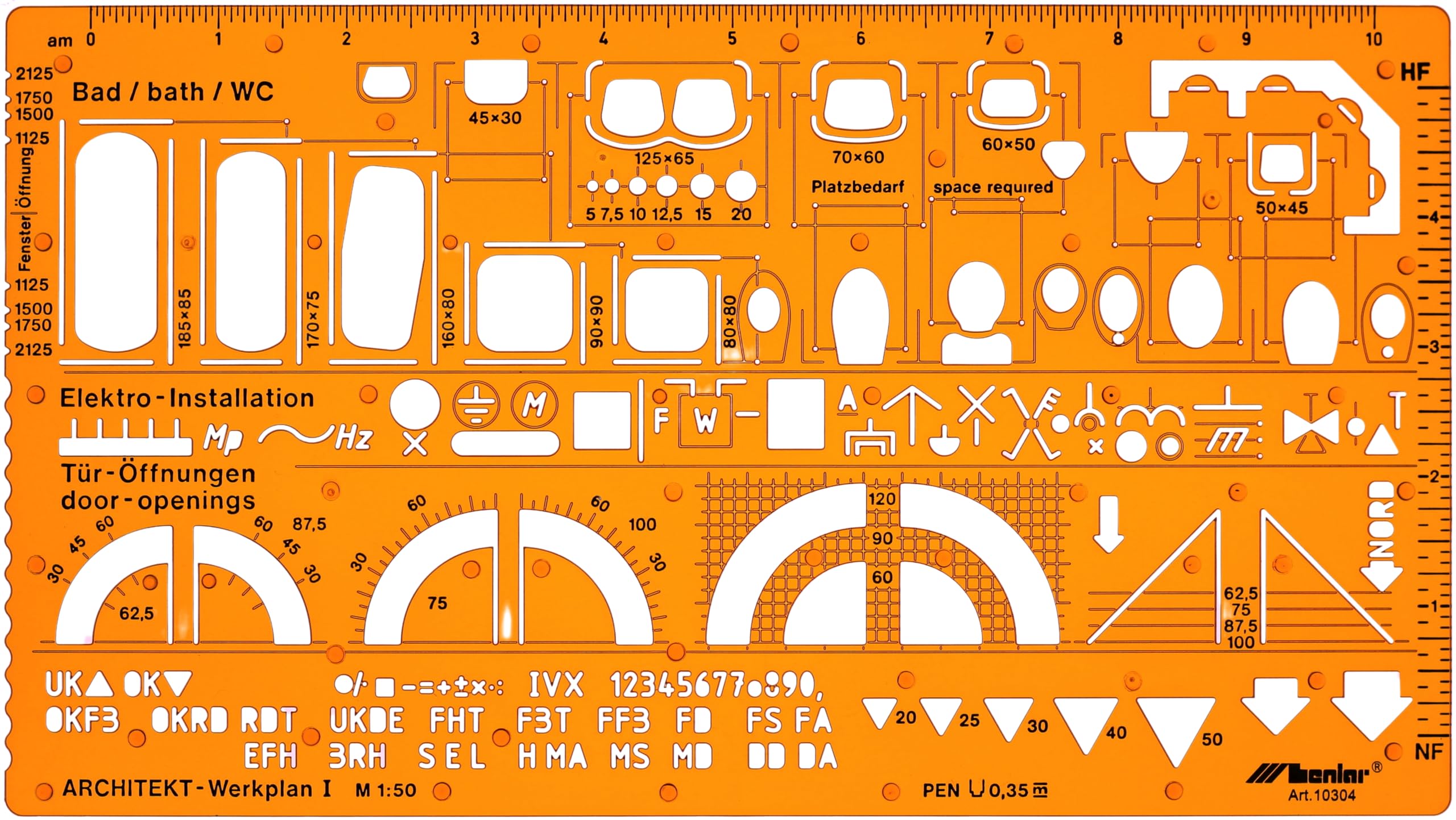 Leniar Architectural Stencil 1:50 - Sanitary Stencil Template for Technical Drawing