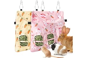 Bissap 2PCS Rabbit Hay Feeder Bag, 2 Holes Hanging Hay Feeder Guinea Pig Hay Bag for Rabbits Bunny Chinchillas Hamsters Rats 