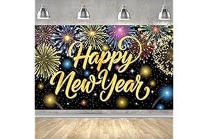 IMISHM Happy New Year Banner Colorful Firework New Years Backdrop for 2025 Party Decorations Happy New Year Decorations New Years Eve Banner for New Years Party Supplies