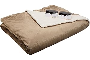 BIDDEFORD BLANKETS Micro Mink Sherpa Electric Heated Blanket with Digital Controller, Queen, Linen