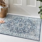 Beeiva Vintage Indoor Rug for Entryway, 2x3 Low Pile Washable Area Rug with Non Slip Backing, Small Entry Door Mat for Insides House, Bathroom, Bedside, Kitchen - Blue