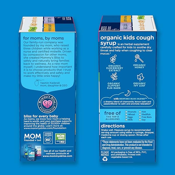 MOMMY’S BLISS ORGANIC COUGH SYRUP & MUCUS FOR KIDS, DAY AND NIGHT COMBO PACK WITH VITAMIN C AND IMMUNITY SUPPORT, CONTAINS ORGANIC HONEY AND IVY LEAF, 4 FL OZ (PACK OF 2)
