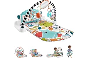 Fisher-Price Baby Playmat Glow and Grow Kick & Play Piano Gym, Blue Musical Learning Toy with Developmental Activities for Ne