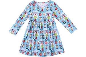 NuaYa Christmas Halloween Toddler Girls Dress Green Ghosts Dress Twirl Long Sleeve Winter Dress 2-8Y