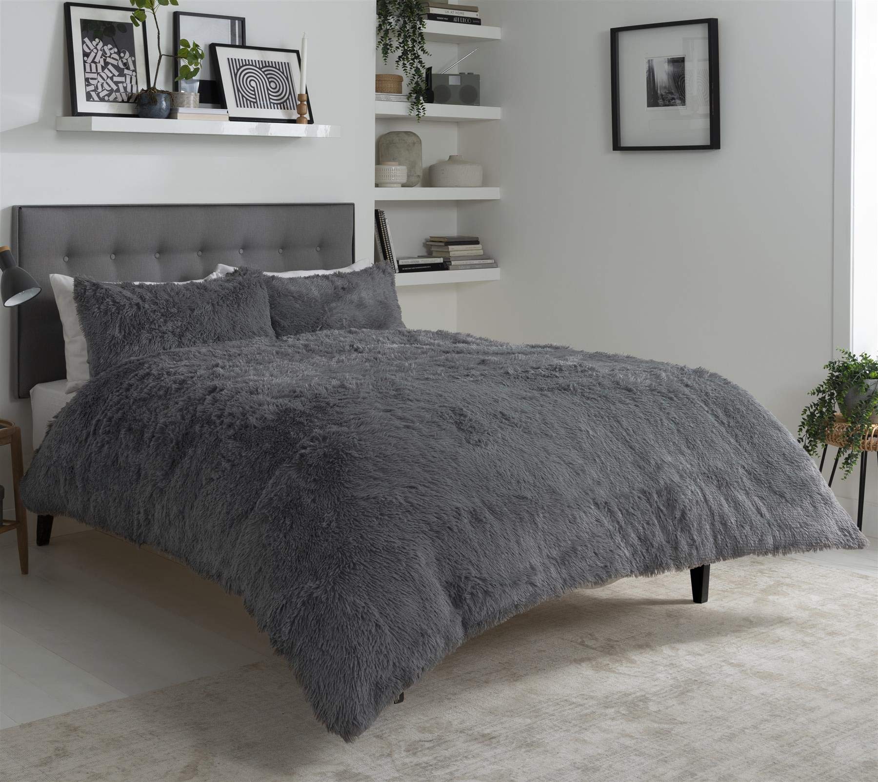 Olivia Rocco Snuggle Duvet Cover Set Super Soft Fluffy Quilt Sets Warm Cosy Winter Bedding, Single Charcoal — image 1