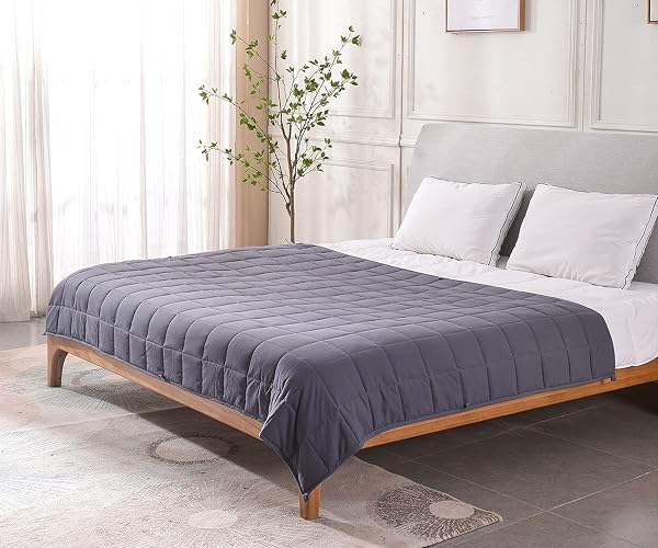 AN COOLING WEIGHTED BLANKETS (15 LBS, 48” X 72”, TWIN SIZE) HEAVY BLANKET FOR ADULT, PREMIUM COTTON WITH NATURAL GLASS BEADS