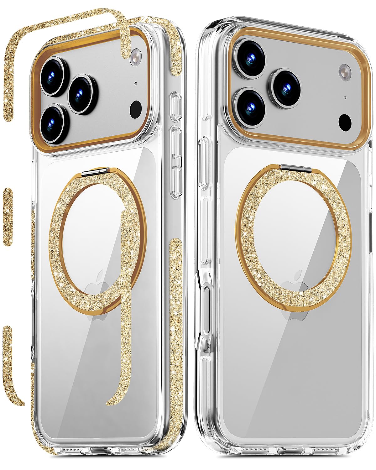 COOLQO Magnetic for iPhone 17 Pro Max Case 360° Spin Stand, Fit for MagSafe, Military Grade Drop Protection, Anti-Yellowing, Glitter Shiny Sparkle Shockproof Case for iPhone 17 Pro Max 6.9", Gold Image
